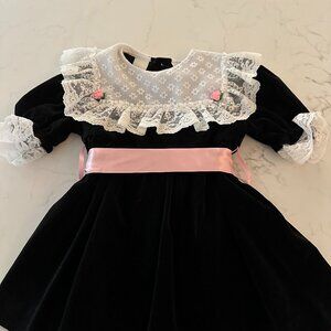 Vintage Velvet Dress w/Lace Collar and Pink Accents